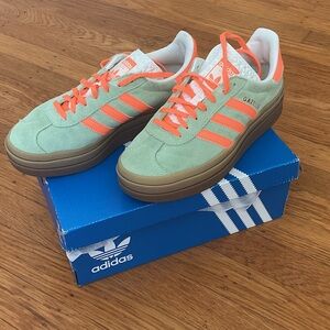 adidas Gazelle Platform Sneakers in Mint Green & Coral